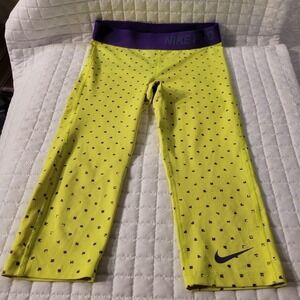 Y2K Nike Pro Dri-Fit Yellow Purple Capri Leggings Geometric Athletic Sporty Cute